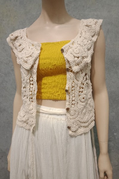 Crochet Lace Button Frill Vest Top