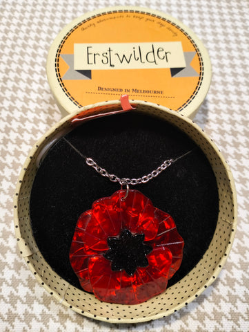 Poppy Field Pendant Necklace w Chain Large (Red)