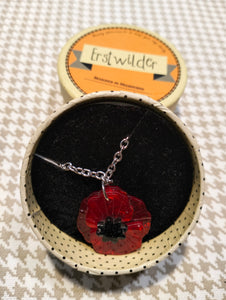 Poppy Field Pendant Necklace w Chain Small (Red)