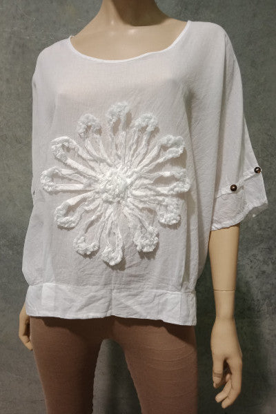 Cotton Flower Poncho Top #2 Big Flower