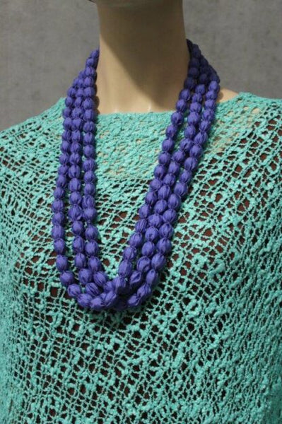 Pava Fabric Covered Bead Necklace IN 6 COLOURS