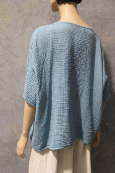 Cotton Cheesecloth Square Top w Button Elbow