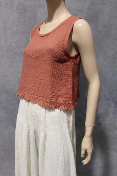 Cotton Cheesecloth Shell Top W Bias Trim