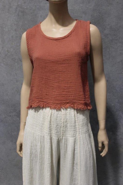 Cotton Cheesecloth Shell Top W Bias Trim