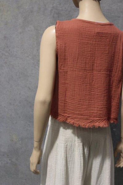 Cotton Cheesecloth Shell Top W Bias Trim