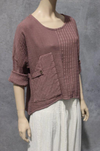 Cotton Cheesecloth Splice Top w Pocket