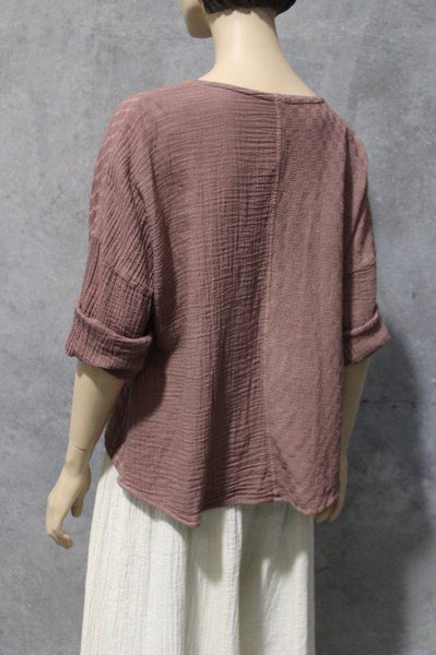 Cotton Cheesecloth Splice Top w Pocket