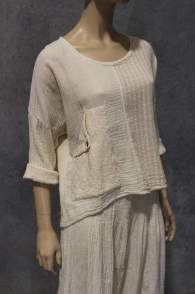 Cotton Cheesecloth Splice Top w Pocket