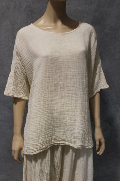 Cotton Cheesecloth Square Top w Button Elbow