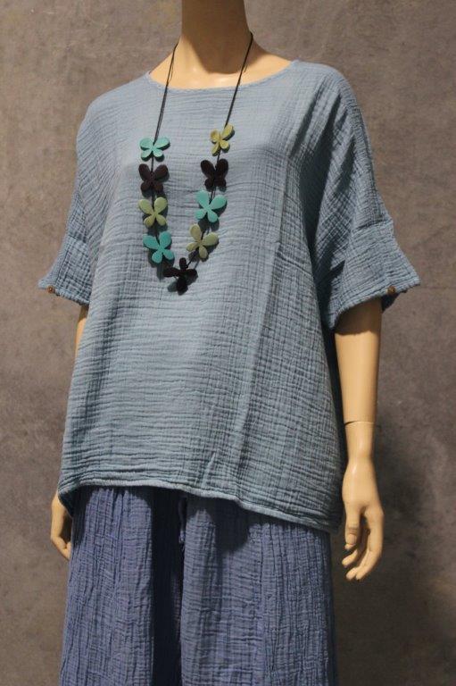 Cotton Cheesecloth Square Top w Button Elbow