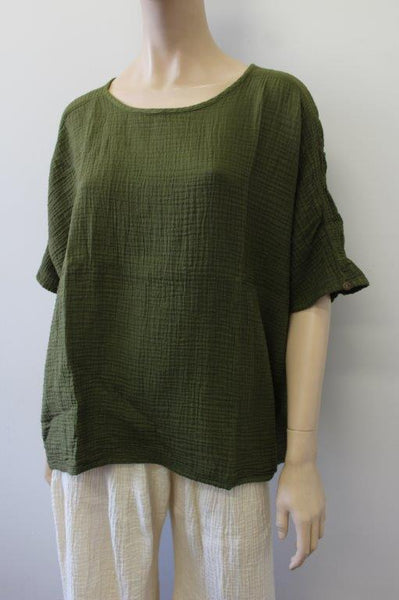 Cotton Cheesecloth Shell Top W Bias Trim