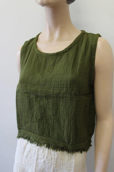 Cotton Cheesecloth Shell Top W Bias Trim