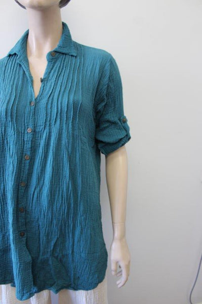 Cotton Cheesecloth Shell Top W Bias Trim