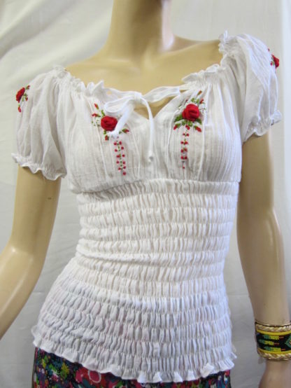 Gypsy Top With Embroidered Rosebuds