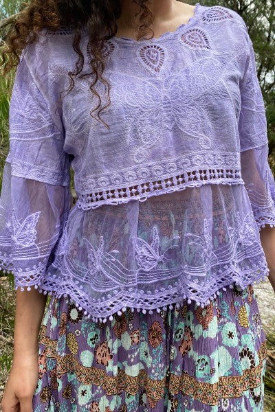 Butterfly Embroidered Tulle Blouse NEW COLS IN!