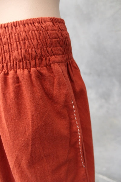Naturals Cotton Shirred Crop Pant w Top Stitching