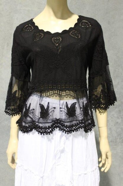 Butterfly Embroidered Tulle Blouse NEW COLS IN!