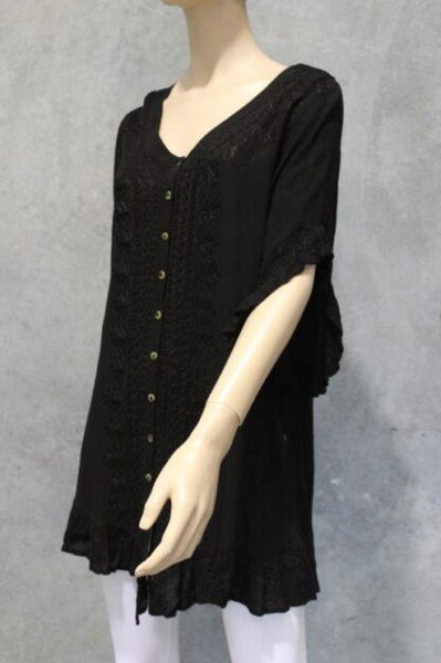 Nineties Crepe Frilled Button Top (Hip Covering)