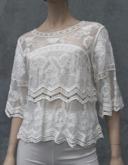 Rose Embroidered Tulle Blouse
