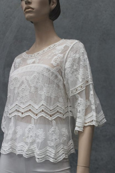 Rose Embroidered Tulle Blouse